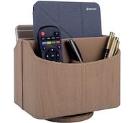 RHCSZ Soporte de cuero para control remoto giratorio de 360 grados, organizador de escritorio para mandos a distancia de TV, bolígrafo, calculadora, teléfono celular, caja de almacenamiento de