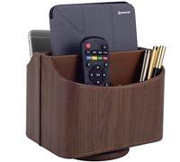 RHCSZ Soporte giratorio de 360 grados para control remoto de TV, organizador de escritorio de cuero para decoración de muebles de oficina y hogar, caja de almacenamiento (grano de madera oscura)