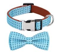 Rhea Rose Collar de perro con pajarita, patrón a cuadros, azul cielo con pajarita para perros machos, niñas, pequeño