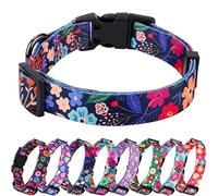 Rhea Rose Collar de perro para perros pequeños, diseño especial, bonito patrón floral de plantas, collar para mascotas (negro, M)