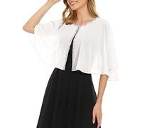 Rheane Chales y envolturas de gasa suave con lentejuelas y cabo para vestido de noche de boda, ocasión formal, Blanco, Talla única