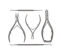 Rhein Instrumente - Juego de 5 herramientas de podología, herramienta para el cuidado de los pies, alicates para uñas, cortaúñas, alicates de esquina, lima de esquina, incluye tapas protectoras