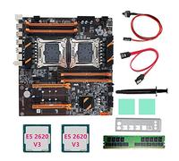 Rheross X99 Dual CPU Motherboard+2XE5 2620 V3 Repuestos CPU DDR4 4G RECC RAM+Cable +Baffle+Grasa Térmica LGA 2011 para CPU 2011-V3