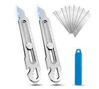 RHHGHY 2 Piezas Cutter Profesional Retractil Kit, 7 en 1 Acero Inoxidable Multiusos, con 10 Cuchillas Acero Inoxidable 18mm, para DIY, Trabajo de Corte
