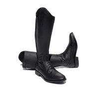 Rhinegold Elite Luxus - Botas de equitación extra cortas de piel negra, piel suave al tacto, ajuste cómodo, cordones frontales elásticos, botas ecuestres para mujer con cremallera trasera completa,