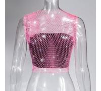 Rhines, red de tono, parte superior, para mujer, chaleco de malla de manga corta, hueco, fiesta, club, vacaciones, casual, uso diario, primavera, verano, otoño e invierno (S rosa)