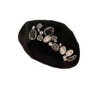 Rhinestone Beret Hat All-Match Newsboy Hat Painter Hat Women Slouchy Beret French Beret Hat for Square Face Round Face Black