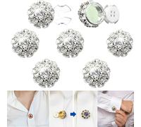 Rhinestone Button Covers,Detachable Clip On Button Covers,Garment Button cover,Women Men Suitable Clothing Embellishments (Silver)