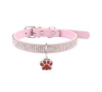 Rhinestone Cat Collar - Adjustable Cat Collar with Paw Print Tag | Sparkly Rhinestone Pet Collar For Cats, Kittens, Small Dogs | Stylish Leather Pet Accessories In Black Or Pink, 22-28cm