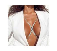 Rhinestone Chest Bracket Bra Evil Eye Silver Rhinestone Chest Chains Bikini Body Jewelry Simple Body Jewelry for Women (silver)_Special Gift
