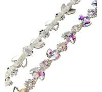 Rhinestone Claw Chain Plum Diamond Trim Clothing Crystal Cup All-Match DIY Accessories Sew On Bags Shoes Hats(AB color with silver,1yard)