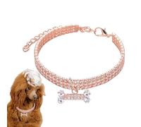 Rhinestone Dog Collar, Three Rows Necklace, Adjustable Pet Jewelry, Sparkling Bone Pendant Accessory, Luxury Wedding Party Collar, Shiny Pet Fashion | for Puppies Dogs Cats Special Events Photos