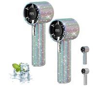 Rhinestone Fan, Diamond Portable Fan, 199 Gear Wind, Mini Personal Fans Portable Rechargeable With Digital Display Usb Face Small Fans For Travel/Camping/Outdoor/Home (Colored * 2Pcs)