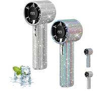 Rhinestone Fan, Diamond Portable Fan, 199 Gear Wind, Mini Personal Fans Portable Rechargeable With Digital Display Usb Face Small Fans For Travel/Camping/Outdoor/Home (Silver+Colored)