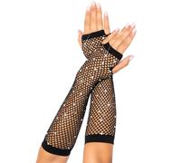 Rhinestone fishnet arm warmers - O/S / BLACK