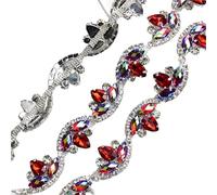 Rhinestone Glass Crystal Flower Chain Mix Color Bridal Trim Sew On Clothes Applique Ribbon DIY Bags Shoes Garment Accessory(Style 11 2.3cm width,1 meter)