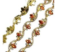 Rhinestone Glass Crystal Flower Chain Mix Color Bridal Trim Sew On Clothes Applique Ribbon DIY Bags Shoes Garment Accessory(Style 13 2.3cm width,50cm)