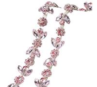 Rhinestone Glass Crystal Flower Chain Mix Color Bridal Trim Sew On Clothes Applique Ribbon DIY Bags Shoes Garment Accessory(Style 15 1.9cm width,50cm)