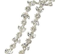 Rhinestone Glass Crystal Flower Chain Mix Color Bridal Trim Sew On Clothes Applique Ribbon DIY Bags Shoes Garment Accessory(Style 18 1.9cm width,50cm)