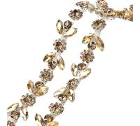 Rhinestone Glass Crystal Flower Chain Mix Color Bridal Trim Sew On Clothes Applique Ribbon DIY Bags Shoes Garment Accessory(Style 16 1.9cm width,50cm)