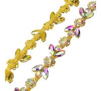 Rhinestone Glass Crystal Flower Chain Mix Color Bridal Trim Sew On Clothes Applique Ribbon DIY Bags Shoes Garment Accessory(Style 17 1.9cm width,50cm)