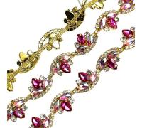 Rhinestone Glass Crystal Flower Chain Mix Color Bridal Trim Sew On Clothes Applique Ribbon DIY Bags Shoes Garment Accessory(Style 12 2.3cm width,1 meter)