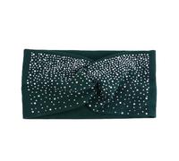 Rhinestone Hair Bands Cotton Yoga Headbands Front Cross Headwrap Women Headpiece Turban Headwear(Dark green)