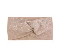 Rhinestone Hair Bands Cotton Yoga Headbands Front Cross Headwrap Women Headpiece Turban Headwear(Khaki)