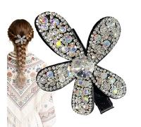 Rhinestone Hair Clip - 3D Floral Sparkling Hair Accessory for Women | Elegant Flower Barrettes with Shiny Crystal Design, Decorative Hairpin for Bridal Wedding, Formal Daily Wear, 8 x 8 cm Black White
