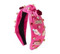 Rhinestone Jeweled Hairband, Heart Knotted Hairband, Valentine's Day Accessory, Women's Rhinestone Headband, Festive Headband for Women, Holiday Hairband for Women, Jeweled Hairband for Holiday