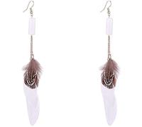 Rhinestone Pendant Earring，Vintage Handmade Feather Earrings Long Tassel Earrings Bohemian Acetate Plate Tassel Earrings/White