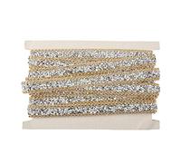 Rhinestone Ribbon Roll 5 Yards | 15mm Gold Border Silver Crystal Wrap for Crafts/Fashion/Decor | Flexible Bendable DIY Trim, Adhesive Sparkle Ribbon