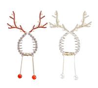 Rhinestone Tassel Ponytail Hair Claw Pearl Tassel Ponytail Hair Clip Christmas Rhinestone Peal Tassel Antler Deer Round Bun Hair Claw For Women (Red+Silver)