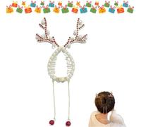 Rhinestone Tassel Ponytail Hair Claw Pearl Tassel Ponytail Hair Clip Christmas Rhinestone Peal Tassel Antler Deer Round Bun Hair Claw For Women (Red)