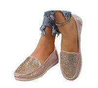 Rhinestone Women's Sparkly Orthopedic Loafers - Arch Support Slip-On Flats,Comfortable Daily Shoes for Women Glitter Slip on Shoes (Gold,38)