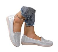 Rhinestone Women's Sparkly Orthopedic Loafers - Arch Support Slip-On Flats,Comfortable Daily Shoes for Women Glitter Slip on Shoes (Silver,38)