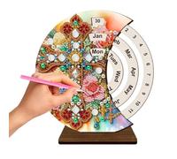 Rhinestone Wooden Perpetual Calendar - 7.09 Inches Handmade Diy Desktop Calendar Kit for Home, Office, Classroom, Dorm, Apartment, or Hotel Decoration, Elegant Decorative Stand.