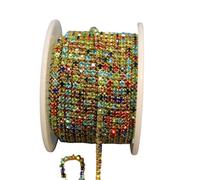 Rhinestones Chain Roll Tassel 3/10Yard Crystal Ribbon Strass Banding Sew On Gold Rhinestone Trim Strip Cup Chains For Needlework(Colorful with gold,3Yard in Bag,SS16)