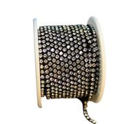 Rhinestones Chain Roll Tassel 3/10Yard Crystal Ribbon Strass Banding Sew On Gold Rhinestone Trim Strip Cup Chains For Needlework(Crystal-Black,3Yard in Bag,SS12)