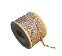 Rhinestones Chain Roll Tassel 3/10Yard Crystal Ribbon Strass Banding Sew On Gold Rhinestone Trim Strip Cup Chains For Needlework(AB with Silver,10Yard Per Roll,SS12)