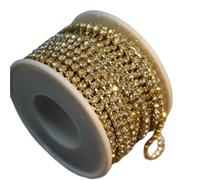 Rhinestones Chain Roll Tassel 3/10Yard Crystal Ribbon Strass Banding Sew On Gold Rhinestone Trim Strip Cup Chains For Needlework(Crystal with Gold,10Yard Per Roll,SS8)