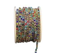 Rhinestones Chain Roll Tassel 3/10Yard Crystal Ribbon Strass Banding Sew On Gold Rhinestone Trim Strip Cup Chains For Needlework(Colurful with silver,3Yard in Bag,SS12)