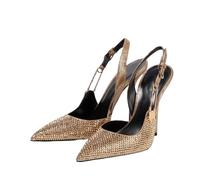 Rhinestones Sequined Buckle Women Pumps Elegant Pointed Toe Slingbacks Stiletto High Heels Spring Summer Fashion Shoes(Gold,35)