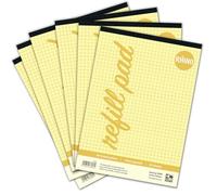 RHINO Bloc de recambio A4, bloc de escritura, cuadriculado, 100 páginas/7 mm, paquete de 6, papel de escritura cuadrado amarillo para dislexia y SEN, suministros de papelería de oficina y escuela
