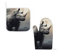 Rhino - Guantes de horno y soportes para ollas, resistentes al calor, antideslizantes, almohadillas calientes, forro suave, buen agarre, guantes de horno para cocinar, hornear y asar