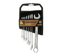 Rhino - Juego de 8 llaves mixtas y 8 llaves combinadas, llave de anillo y horquillas combinadas - Fabricado en acero (cromo vanadio) - Alta calidad - Diámetro: 8 a 19 mm