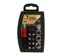 RHINO - Juego de puntas para destornilladores, juego de puntas + boquillas de atornillado con clip para cinturón de 23 piezas, cromo vanadio - Anillos de color - 5 años de garantía - Puntas PH, PZ