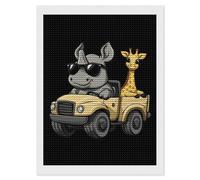 Rhino - Kit de pintura de diamante de camión de jirafa redonda para decoración de pared del hogar, 12 x 16 pulgadas