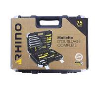 Rhino - Maletín de herramientas de 75 piezas - Estuche de herramientas para llaves, alicates, destornilladores, cúter, llave de trinquete, boquillas, martillo, puntas de atornillado, cromo vanadio