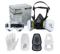 RHINO Smart Solutions Mascarilla con Filtro de Carbono Proteccion para Pintura, Gases, Polvo, Fitosanitarios, Vapores Orgánicos y Ácidos | Mascara Reutilizable de Media Cara y Gafas de Seguridad